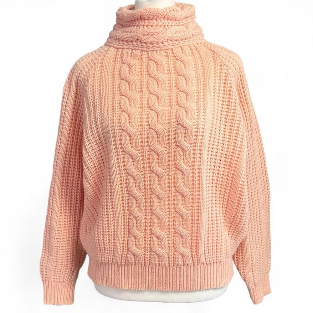 Vintage Nuggets Peach Cable Knit Turtleneck Sweater Size L 🍑
